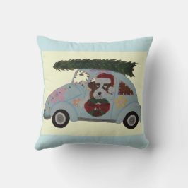 St. Bernhard in Hippie-Auto zu Weihnachten Kissen