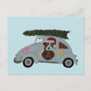 St. Bernhard in Hippie-Auto zu Weihnachten Postkarte
