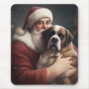 St. Bernhard mit Weihnachtsmann Festliches Weihnac Mousepad