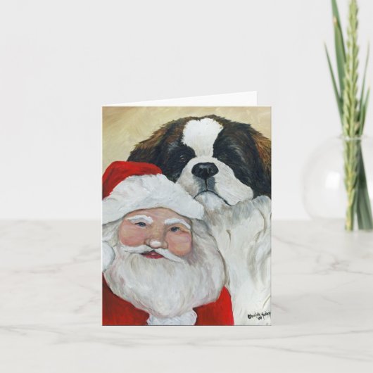 St. Bernhard & Santa-Hund-Kunst-Weihnachtsgrußkart Karte (Vorderseite)