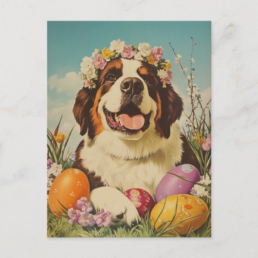St. Bernhard Vintage Ostern Postkarte (Vorderseite)
