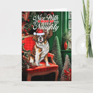 St. Bernhard Weihnachtshund Unartig oder Artig Feiertagskarte