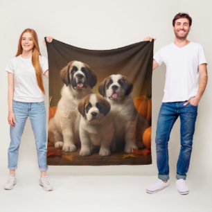 St. Bernhard Welpe Herbstfreude Kürbis Fleecedecke