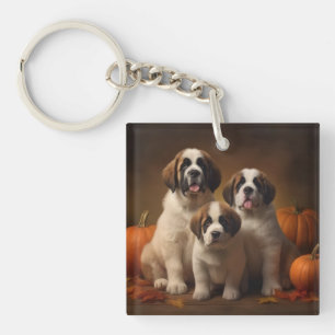 St. Bernhard Welpe Herbstfreude Kürbis Schlüsselanhänger