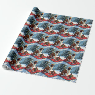 St. Bernhard Winter-Picknick-Weihnachtsbild Geschenkpapier
