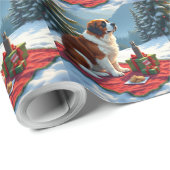 St. Bernhard Winter-Picknick-Weihnachtsbild Geschenkpapier (Rolleneckpunkt)