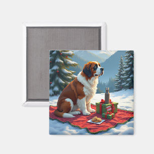 St. Bernhard Winter-Picknick-Weihnachtsbild Magnet