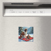 St. Bernhard Winter-Picknick-Weihnachtsbild Magnet (In Situ (Geschirrspüler))