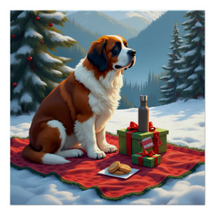 St. Bernhard Winter-Picknick-Weihnachtsbild Poster