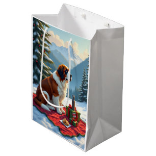 St. Bernhard Winterpicknick Weihnachtsmalerei Mittlere Geschenktüte