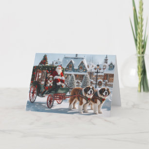 St. Bernhards ziehen den Wagen von Santa Feiertagskarte