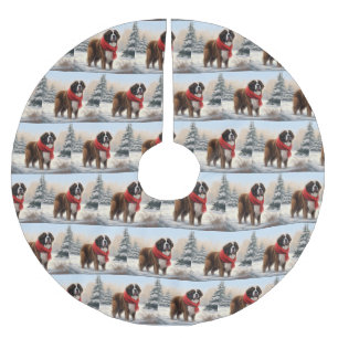 St. Bernhardshund im Schnee Weihnachten Polyester Weihnachtsbaumdecke