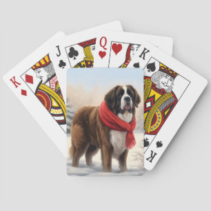 St. Bernhardshund im Schnee Weihnachten  Spielkarten