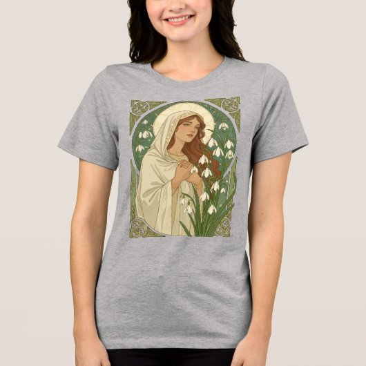 St Brigid Art Nouveau Halo and Snowdrops Tri-Blend Shirt (Vorderseite)
