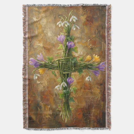 St Brigid Cross Green Rushes Crocus Imbolc Art Decke (Vorderseite Vertikal)