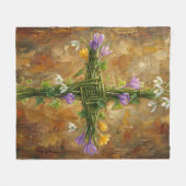 St Brigid Cross Green Rushes Crocus Imbolc Art Fleecedecke (Vorderseite (Horizontal))