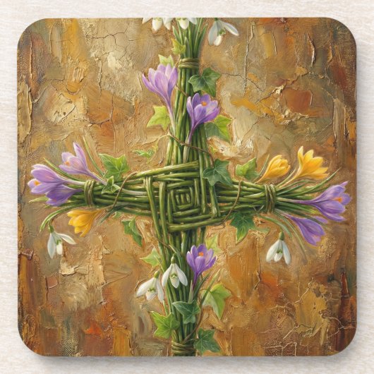 St Brigid Cross Green Rushes Crocus Imbolc Art Getränkeuntersetzer (Vorderseite)