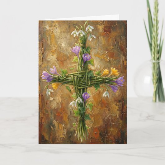 St Brigid Cross Green Rushes Crocus Imbolc Art Karte (Vorderseite)