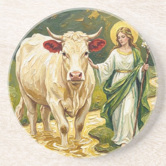 St. Brigid & Die Weiße Kuh (Imbolc) Getränkeuntersetzer (Vorne)