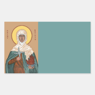 St Brigid mit Heiligem Feuer und Kreuz Rechteckiger Aufkleber