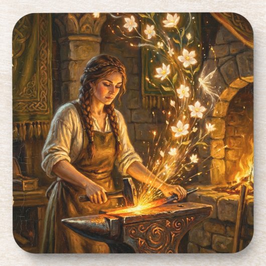 St. Brigid-Schmiedefeen Blumen Fantasy-Kunst Getränkeuntersetzer (Vorderseite)