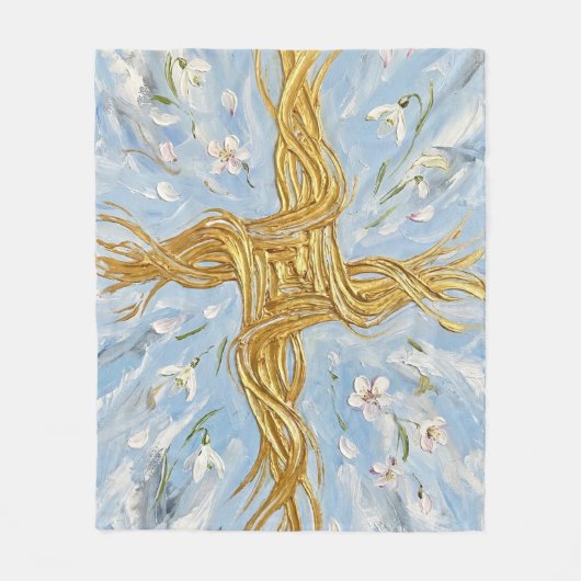 St Brigid's Cross Snowdrops Golden Imbolc Art Fleecedecke (Vorderseite)