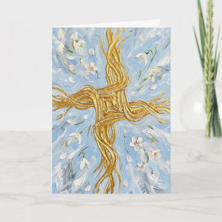 St Brigid's Cross Snowdrops Golden Imbolc Art Karte