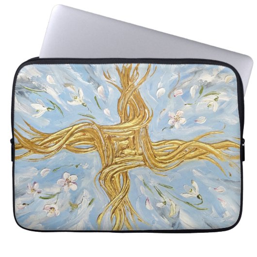 St Brigid's Cross Snowdrops Golden Imbolc Art Laptopschutzhülle (Vorderseite)