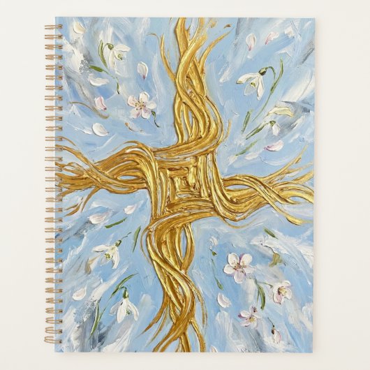 St Brigid's Cross Snowdrops Golden Imbolc Art Planer (Vorderseite)