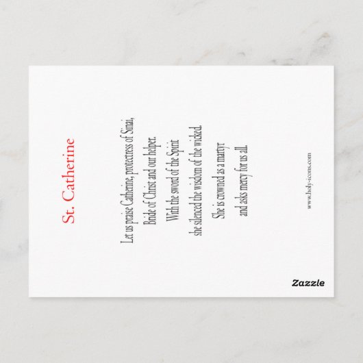 St. Catherine Prayer Card Postkarte (Rückseite)
