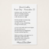 St. Cecilia Patroness of Musicians - Holy Card (Rückseite)