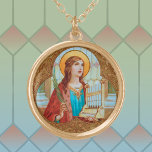St. Cecilia von Rom (BK 003) Vergoldete Kette<br><div class="desc">Image Credit (BK 003): Antiquitätenbild des heiligen Cecilia von Rom aus einem chromolithographischen Dekodruck aus dem späten 19. und frühen 20. Jahrhundert,  ursprünglich von B. Kühlen,  Mönchengladbach,  Deutschland,  aus der privaten Sammlung religiöser Ephemerien des Designers herausgegeben.   Feierlichkeiten: 22. November</div>