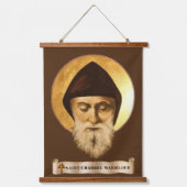 St. Charbel Makhlouf Wood Topped Wall Tapestry Wandteppich Mit Holzrahmen (Vorderseite)
