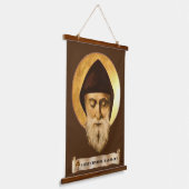 St. Charbel Makhlouf Wood Topped Wall Tapestry Wandteppich Mit Holzrahmen (Gewinkelt)