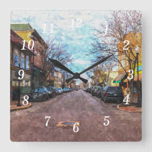 St Charles Main St Painterly Wall Clock Quadratische Wanduhr
