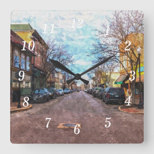 St Charles Main St Painterly Wall Clock Quadratische Wanduhr (Vorderseite)