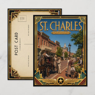 St. Charles Missouri Vintage Art Deco Goldenes Zei Postkarte