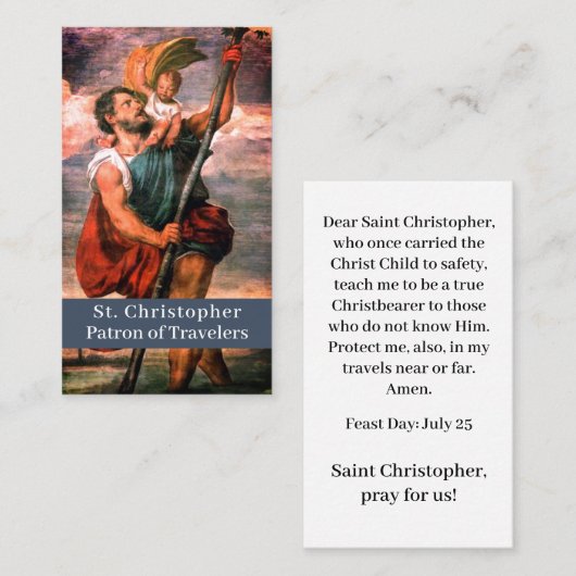 St Christopher Customizable Prayer Card Telefonnummerkarte (Vorne/Hinten)