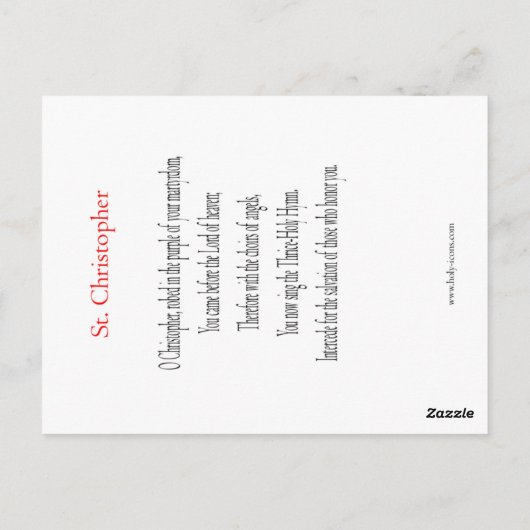 St. Christopher Prayer Card Postkarte (Rückseite)