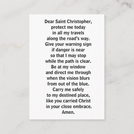 St Christopher Traveler Gebetskarte Begleitkarte (Rückseite)