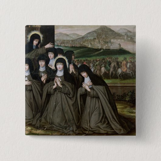 St. Claire mit ihrer Schwester, Agnes und Nonnen Button (Vorderseite)