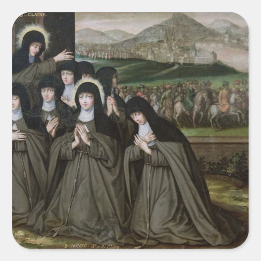 St. Claire mit ihrer Schwester, Agnes und Nonnen Quadratischer Aufkleber (Vorderseite)