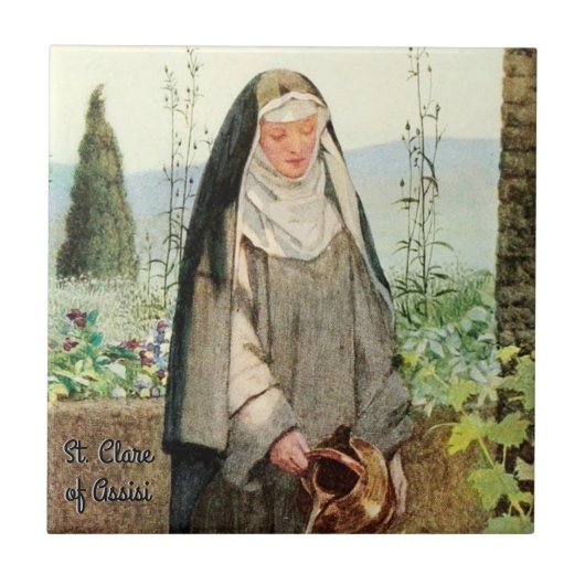 St. Clara von Assisi bewässert Blumen (M 065) Fliese (Vorderseite)