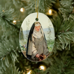 St. Clara von Assisi bewässert Blumen (M 065) Keramik Ornament