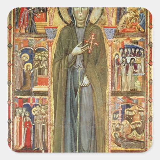 St. Clare mit Szenen aus ihrem Leben Quadratischer Aufkleber (Vorderseite)