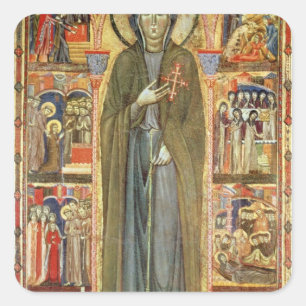 St. Clare mit Szenen von ihrem Leben Quadratischer Aufkleber