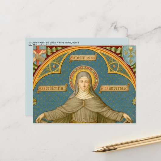 St. Clare of Assisi & Scrolls (SAU 027) Postkarte (Vorderseite/Rückseite Beispiel)