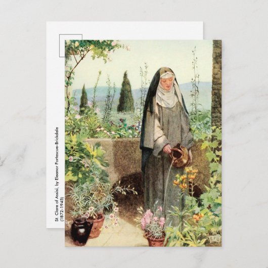 St. Clare of Assisi Watering Blume (M 065) Postkarte (Vorne/Hinten)