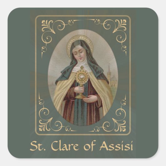 St. Clare von Assisi Quadratischer Aufkleber (Vorderseite)