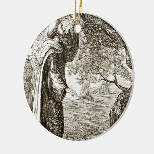 St. Columba ändert bittere Frucht in Bonbon, von Keramikornament (Links)